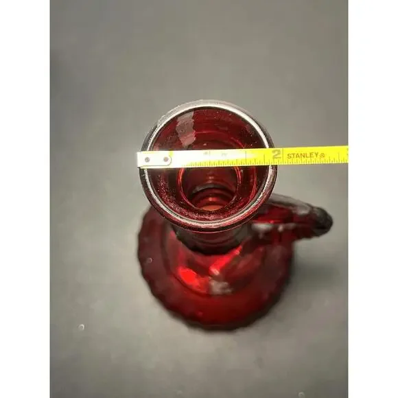 Vintage 1950s Ruby Red Genie-Style Glass Liquor Bottle Decanter, 11” NO STOPPER - Picture 13 of 15